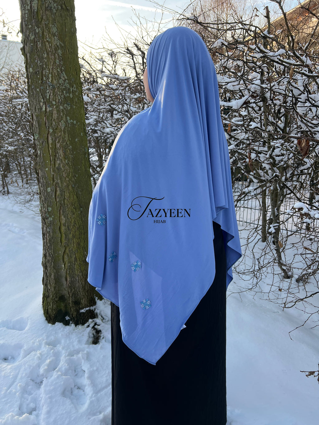 Hijab jersey à strass bleu ciel