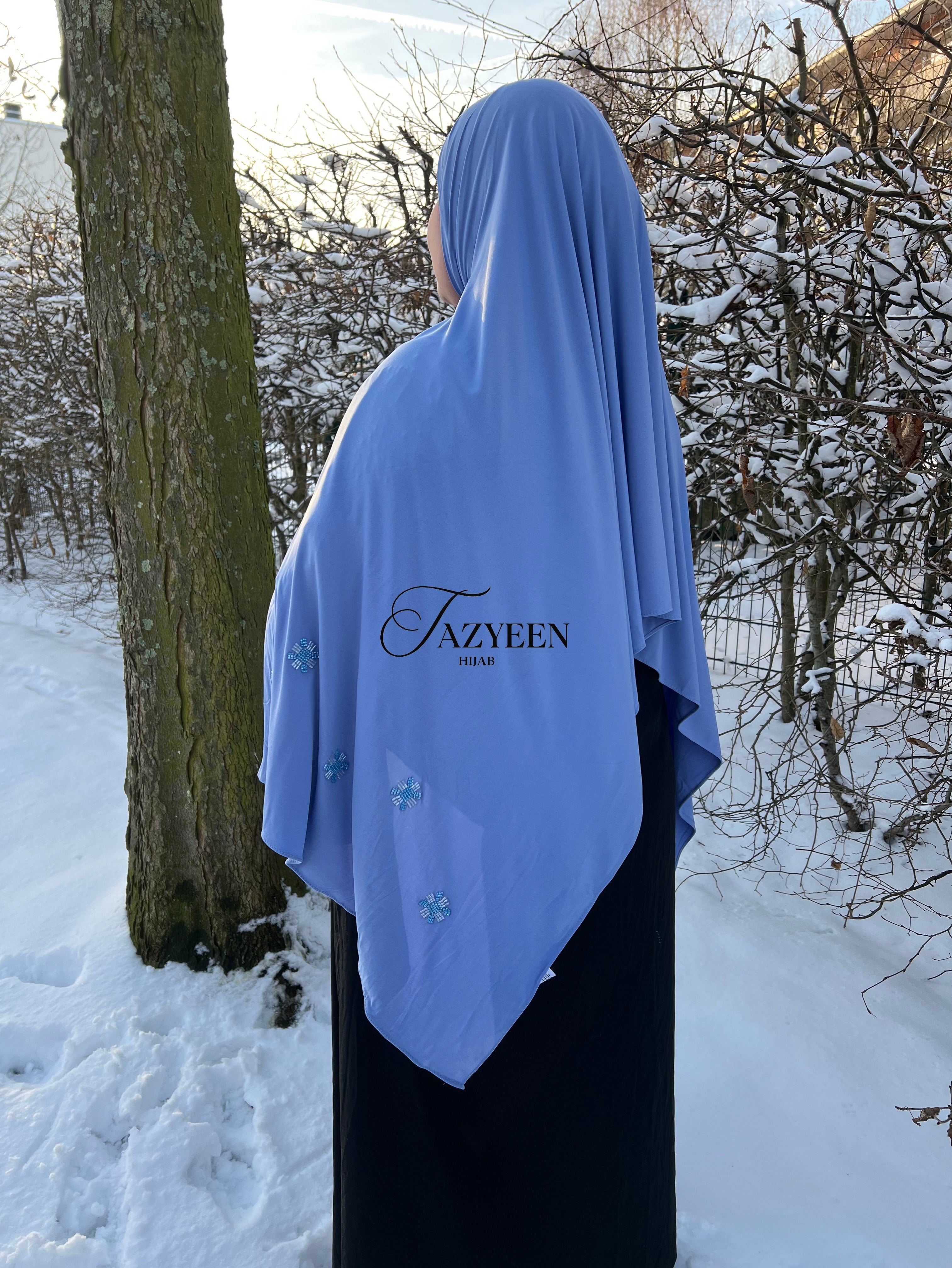 Hijab jersey à strass bleu ciel