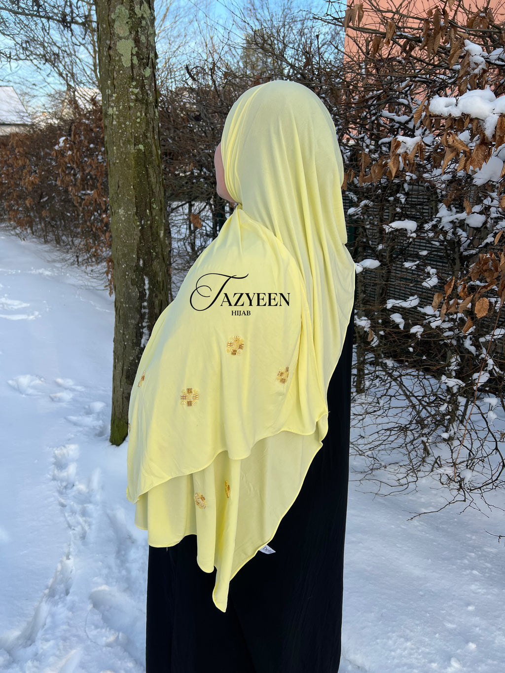 Hijab jersey à strass jaune