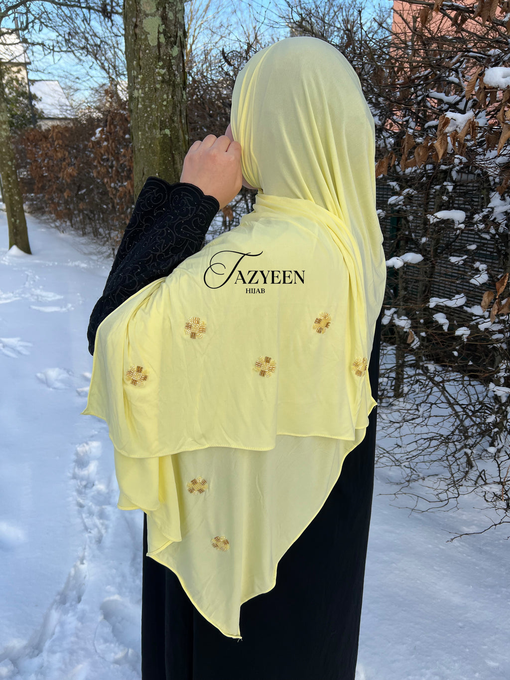 Hijab jersey à strass jaune