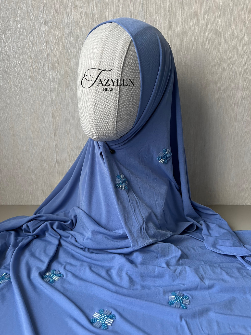Hijab jersey à strass bleu ciel