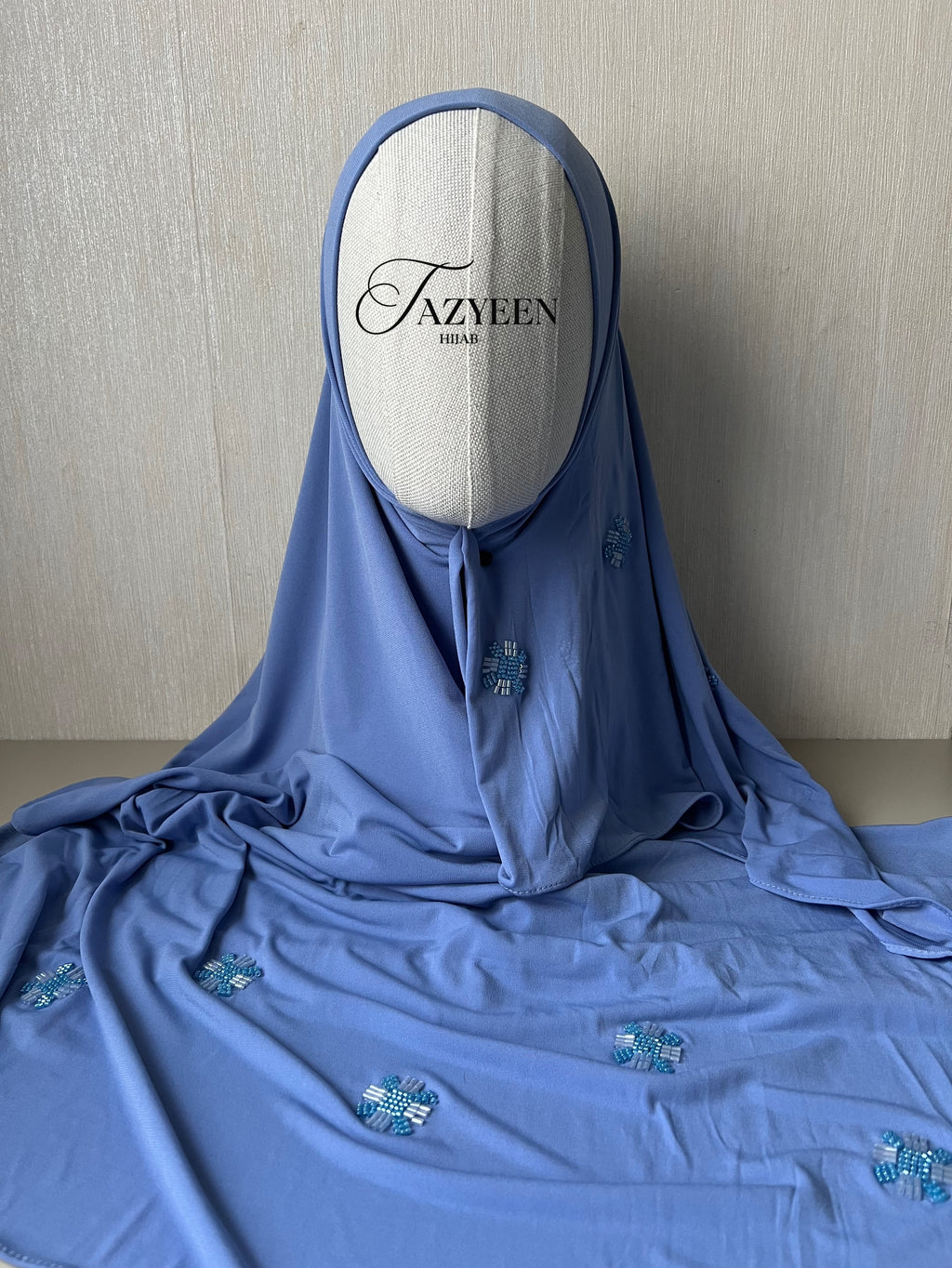 Hijab jersey à strass bleu ciel