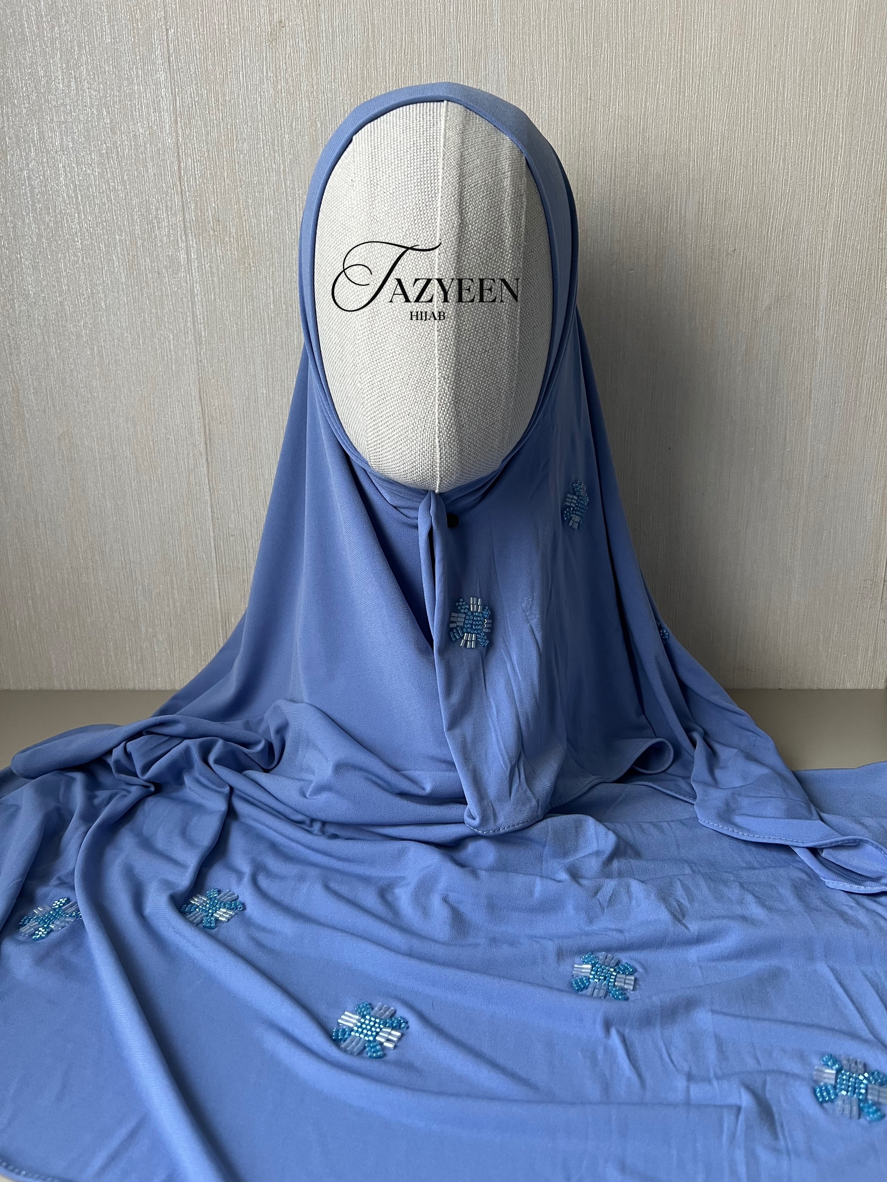 Hijab jersey à strass bleu ciel