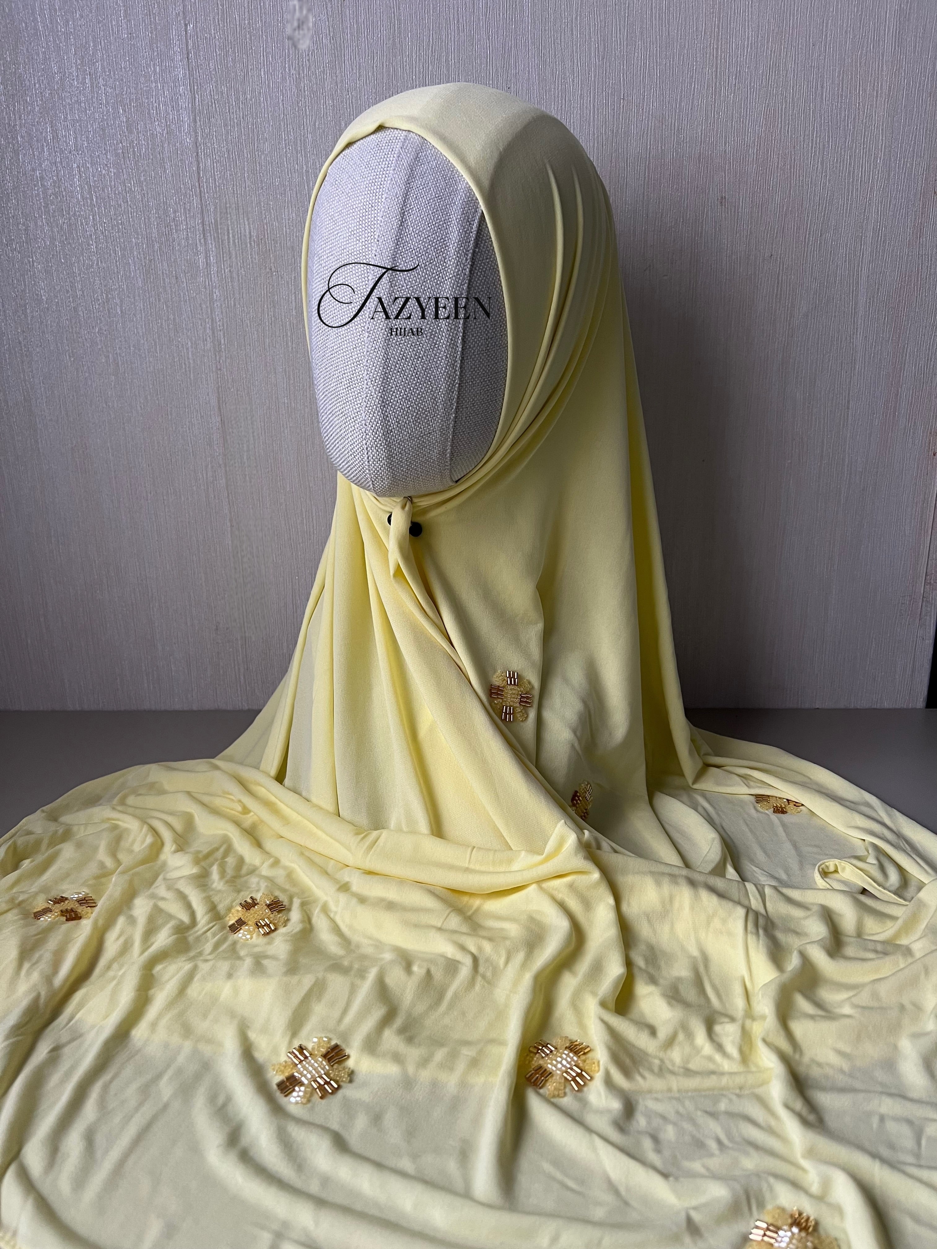 Hijab jersey à strass jaune