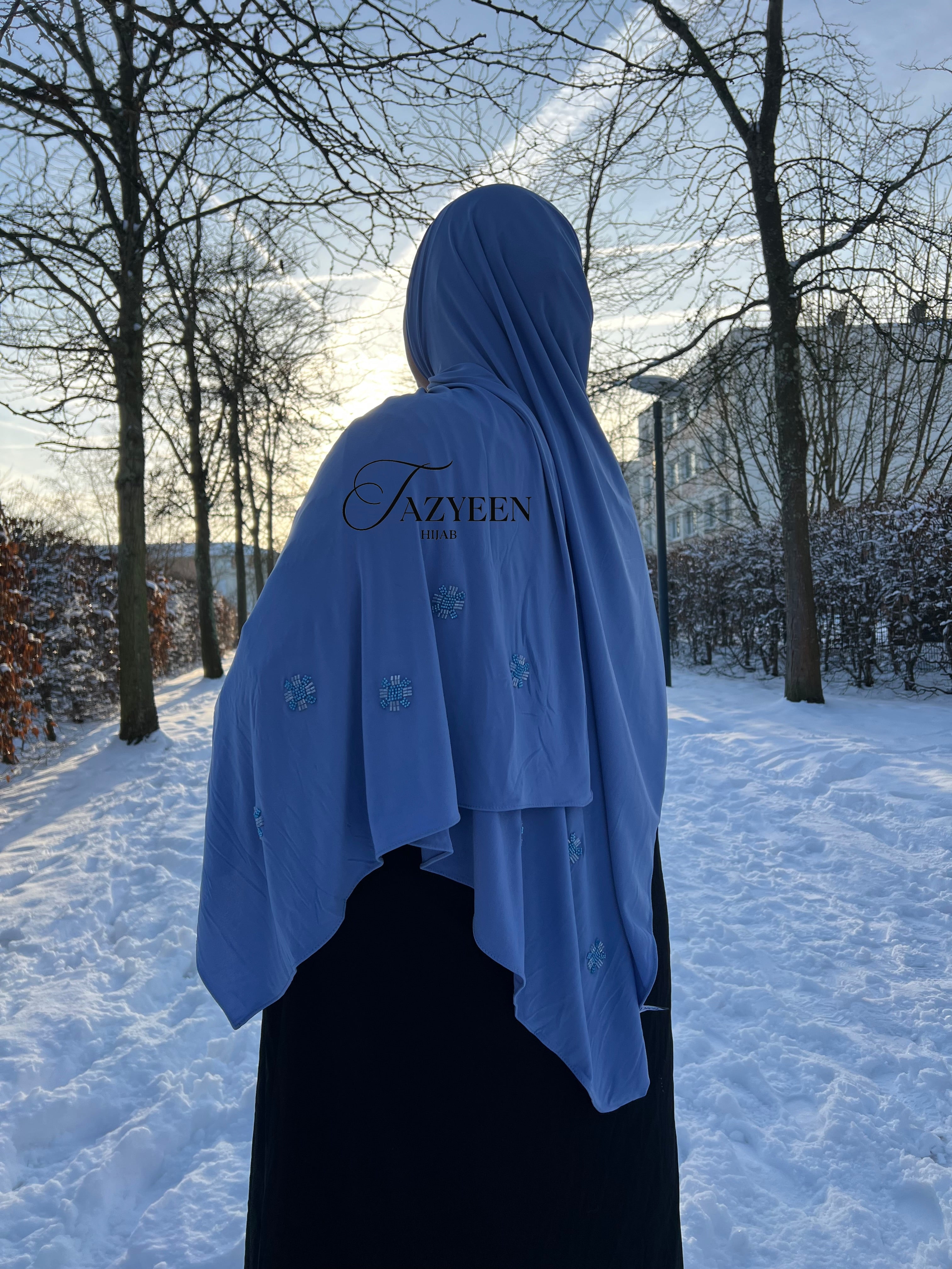 Hijab jersey à strass bleu ciel
